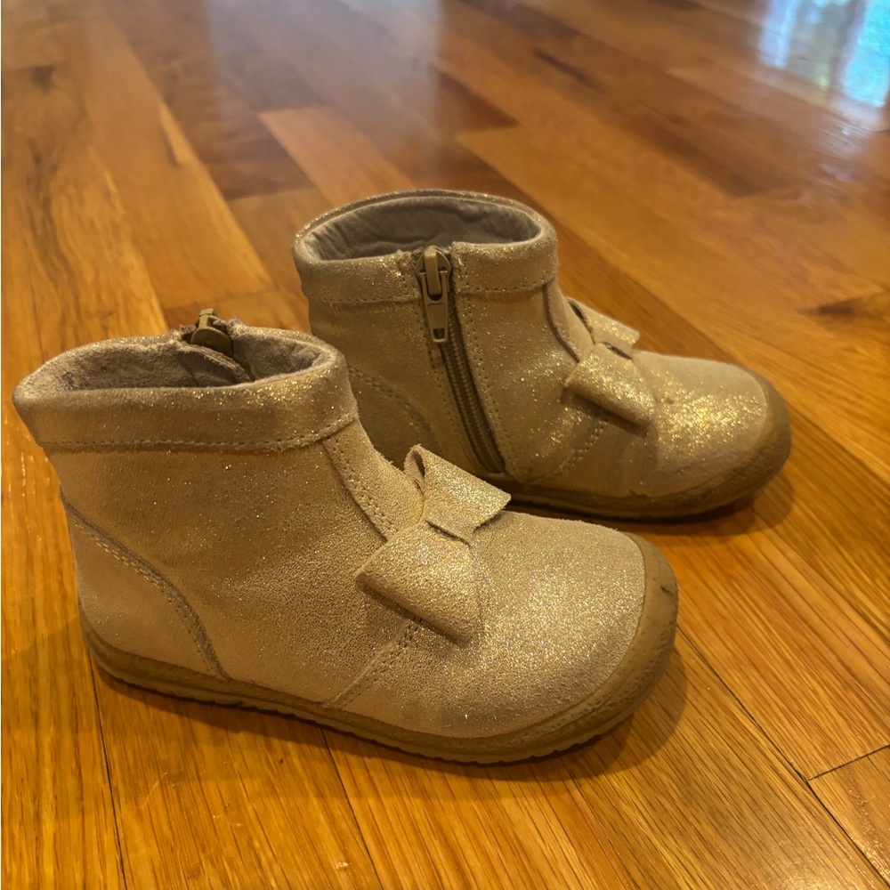 L'Amour Gold Ankle Boots with Side Zipper